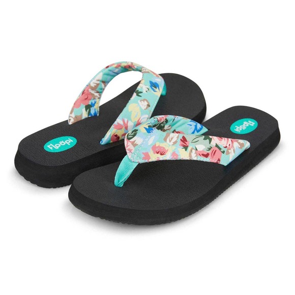 Floopi Shoes - Women's Isabella Yoga Mat Teal Cottage Floral Flip Flop